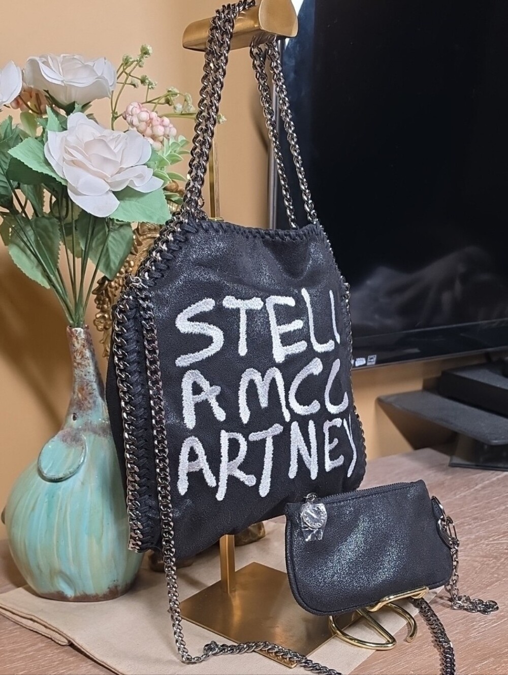 Stella McCartney Falabella Graffiti Logo Fold-Over w/ Matching Pouch SET! - Picture 4 of 16